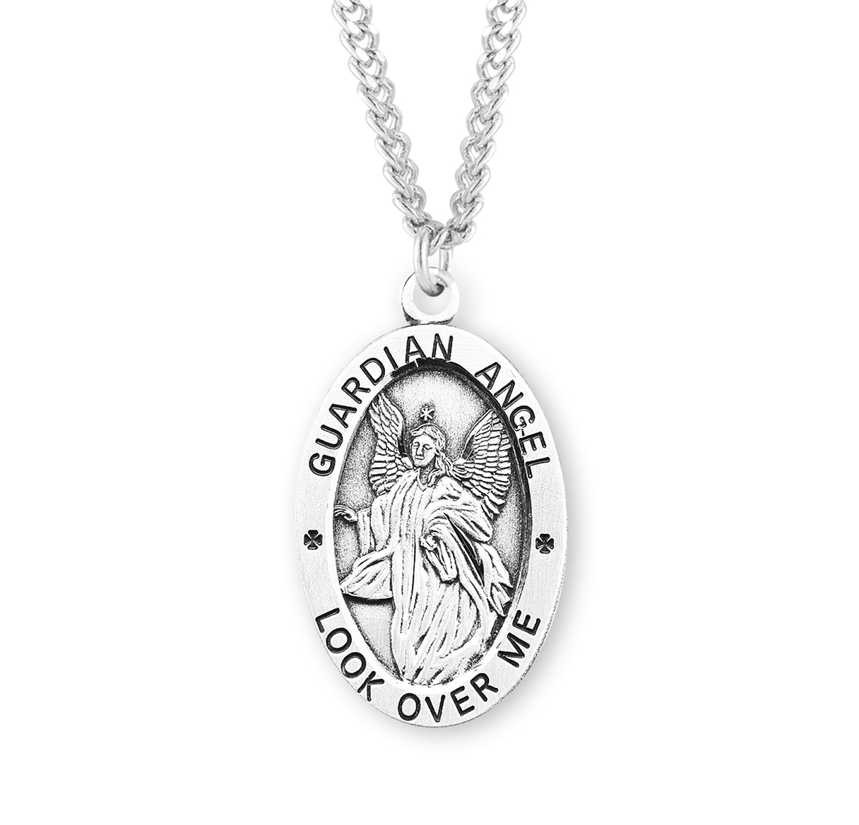 Guardian Angel Oval Sterling Silver Medal Pendant Necklace