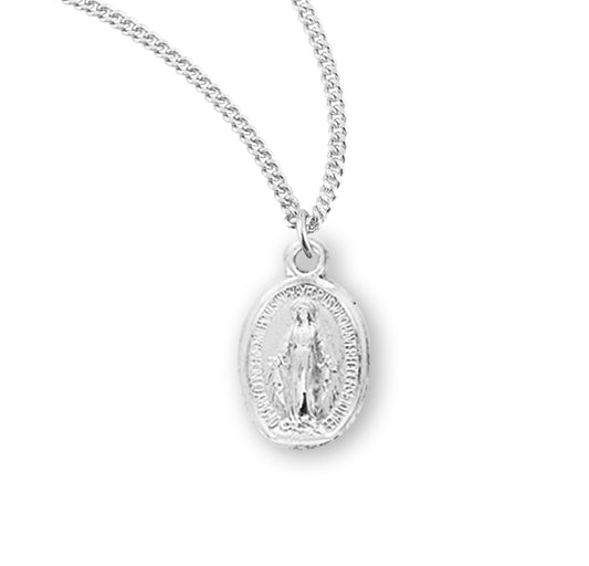 Sterling Silver Oval Miraculous Medal Necklace Pendant, Made in USA