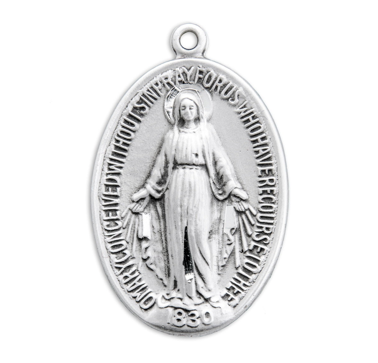 Sterling Silver Oval Miraculous Medal Pendant Necklace Made in USA