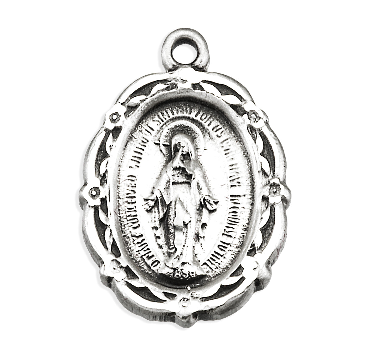 Sterling Silver Oval Miraculous Medal Pendant Necklace, Made in USA