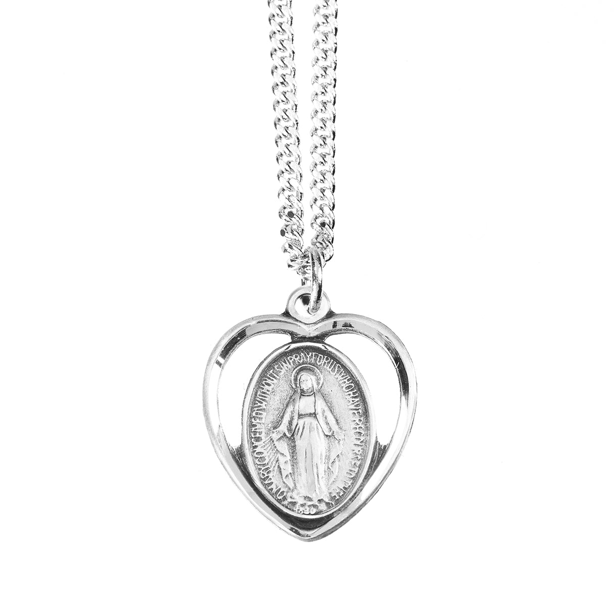 Sterling Silver Miraculous Medal Pendant Necklace, Made in USA