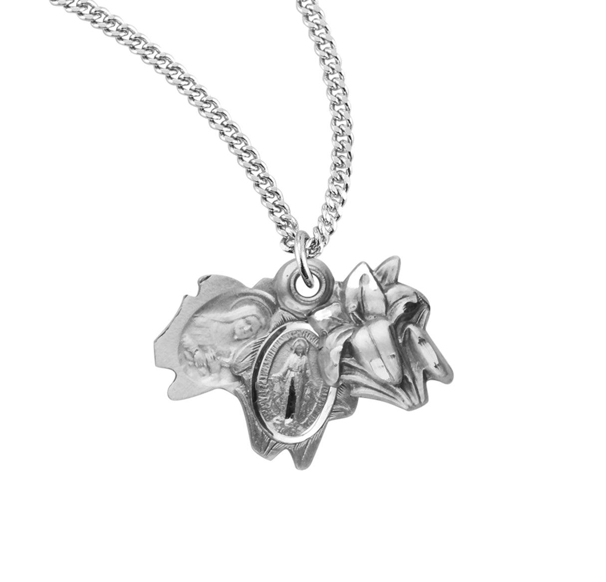 Sterling Silver Easter Lily Triple Slide Medal Pendant Necklace