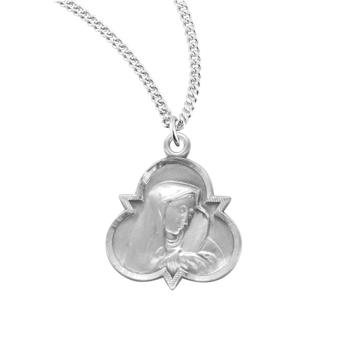 Our Lady of Sorrows Sterling Silver Trinity Symbol Medal Pendant Necklace