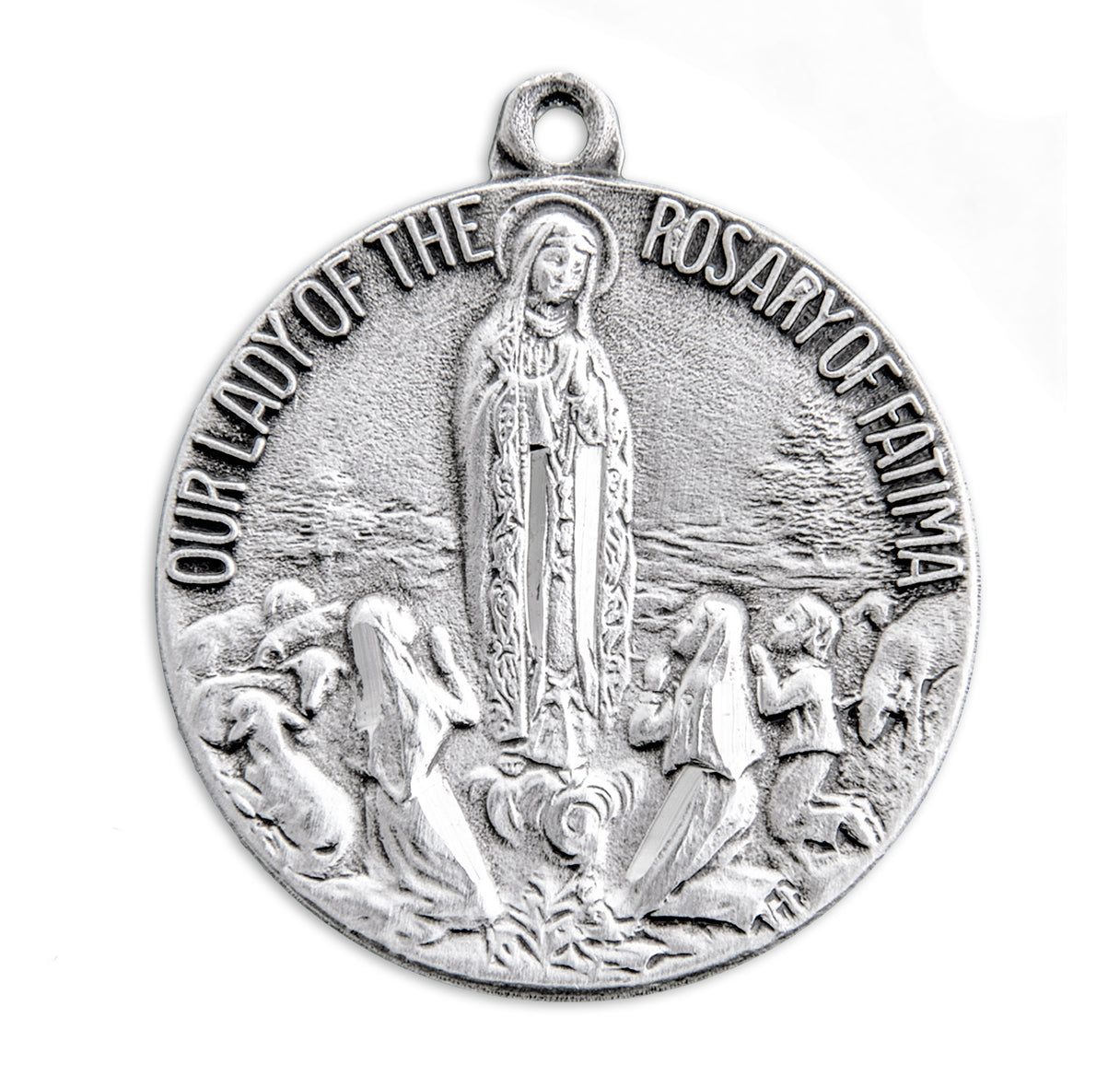 Our Lady of Fatima Round Sterling Silver Medal Pendant Necklace