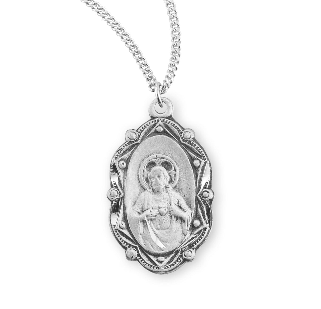 Sacred Heart of Jesus Sterling Silver Scapular Medal Pendant Necklace