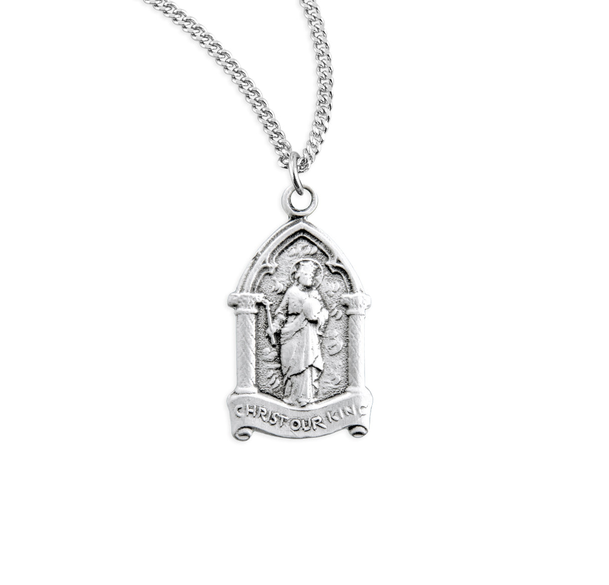 Christ Our King Sterling Silver Medal Pendant Necklace