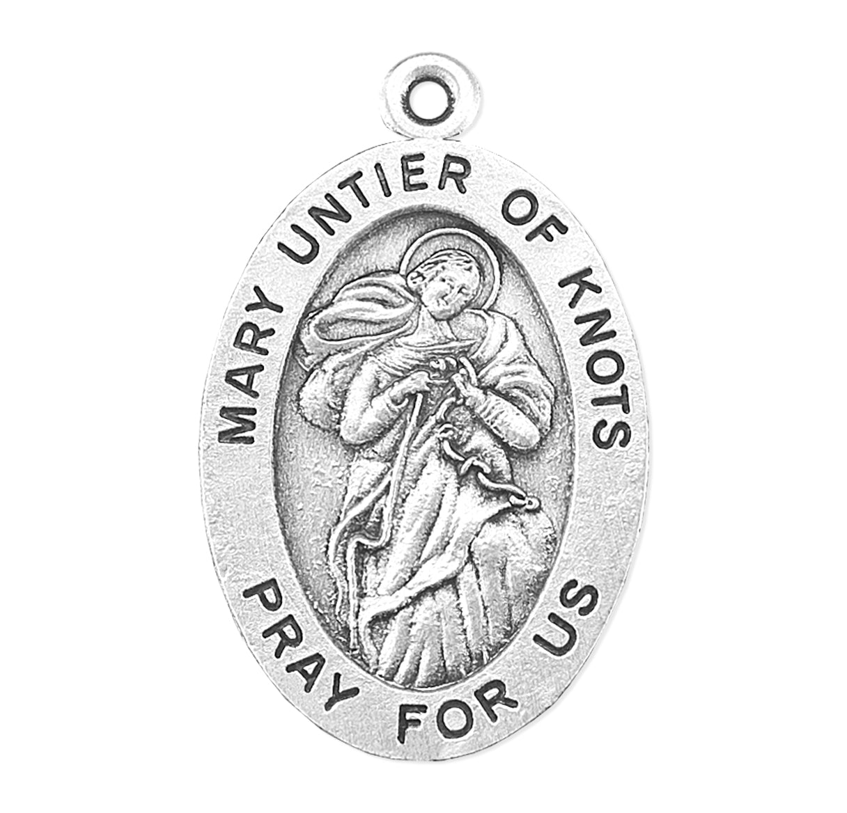 Mary Untier of Knots Oval Sterling Silver Medal Pendant Necklace