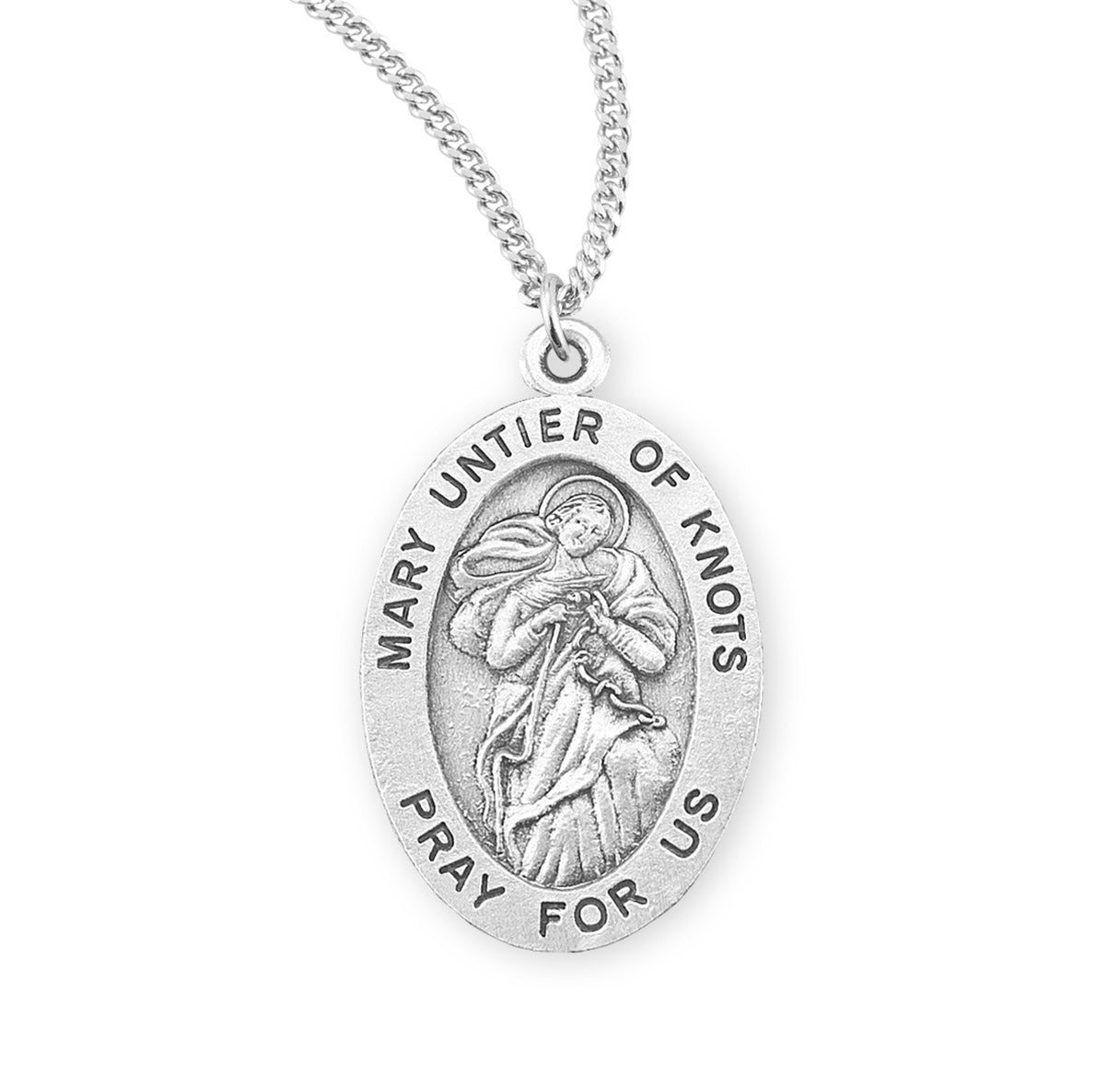 Mary Untier of Knots Oval Sterling Silver Medal Pendant Necklace