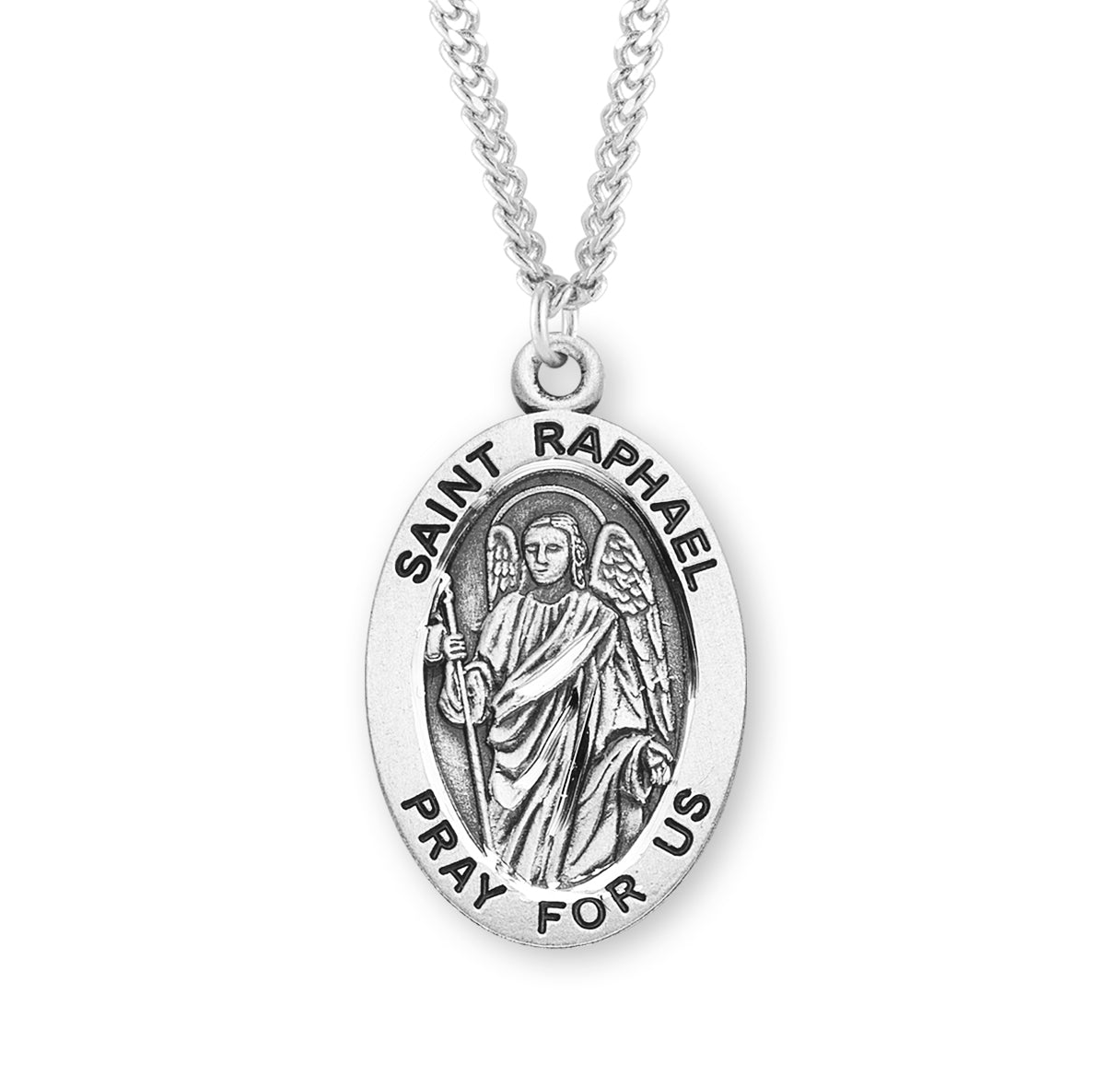 St. Raphael Sterling Silver Medal Necklace