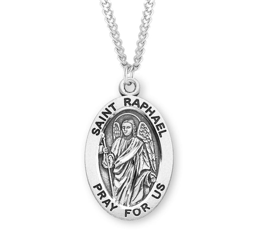 St. Raphael Sterling Silver Medal Necklace