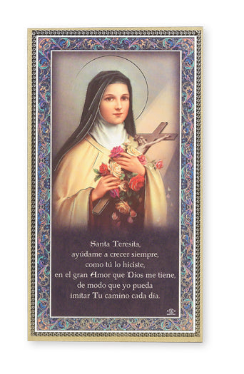 St. Therese Spanish Gold Foil Wood Plaque Wall Art Decor Small