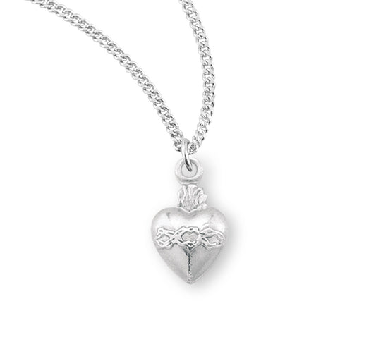 Sterling Silver Sacred Heart Medal Pendant Necklace