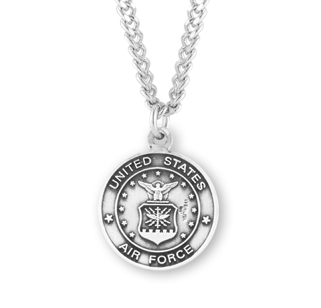 Extel Medium Sterling Silver Air Force Medal Pendant Necklace with St. Christopher on Reverse Side