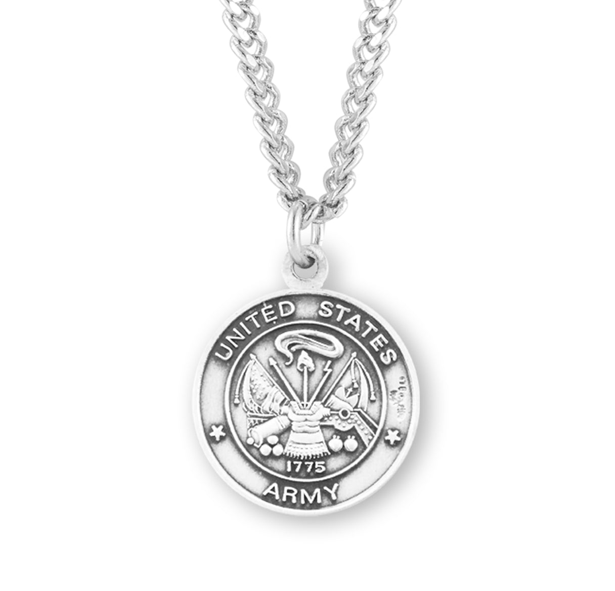 Extel Medium Sterling Silver Army Medal Pendant Necklace with St. Christopher on Reverse Side