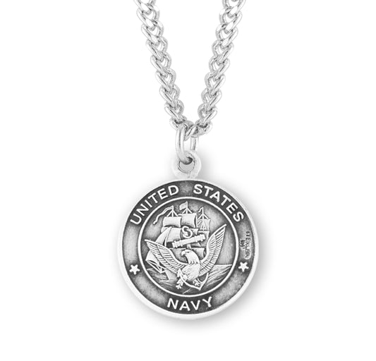 Extel Medium Sterling Silver Navy Medal Pendant Necklace with St. Christopher on Reverse Side