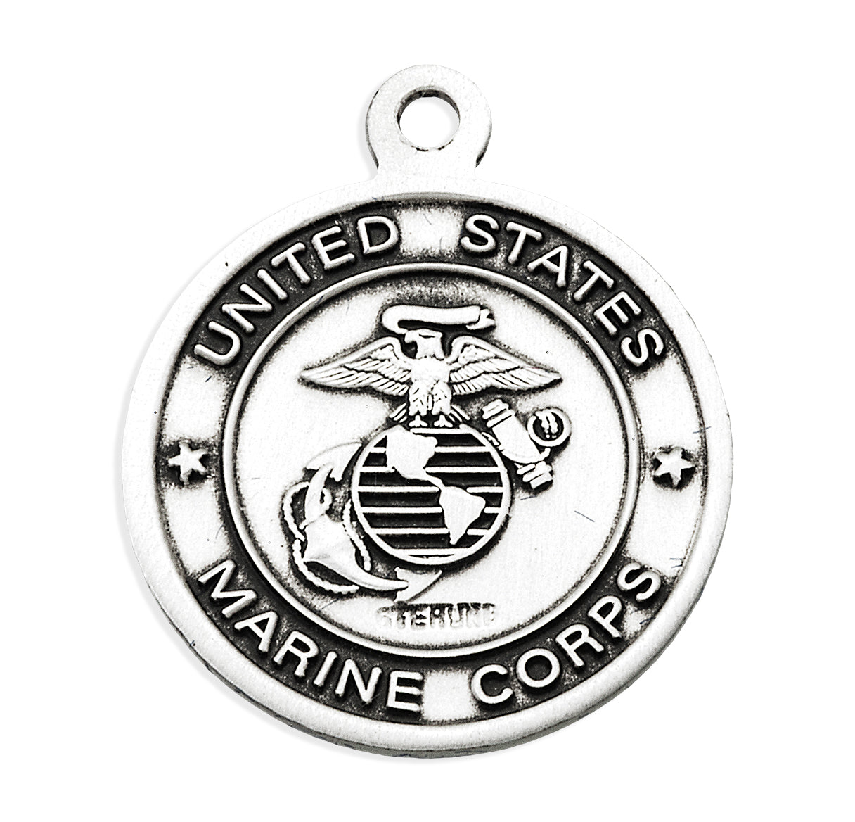 Extel Medium Sterling Silver Marines Medal Pendant Necklace with St. Christopher on Reverse Side