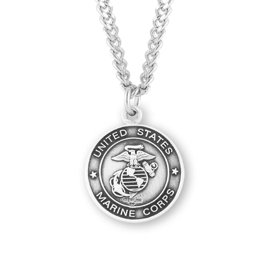 Extel Medium Sterling Silver Marines Medal Pendant Necklace with St. Christopher on Reverse Side