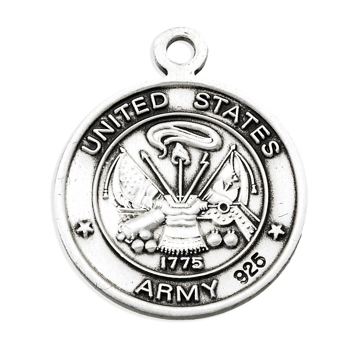 Extel Medium Sterling Silver Army Medal Pendant Necklace with St. Michael on Reverse Side