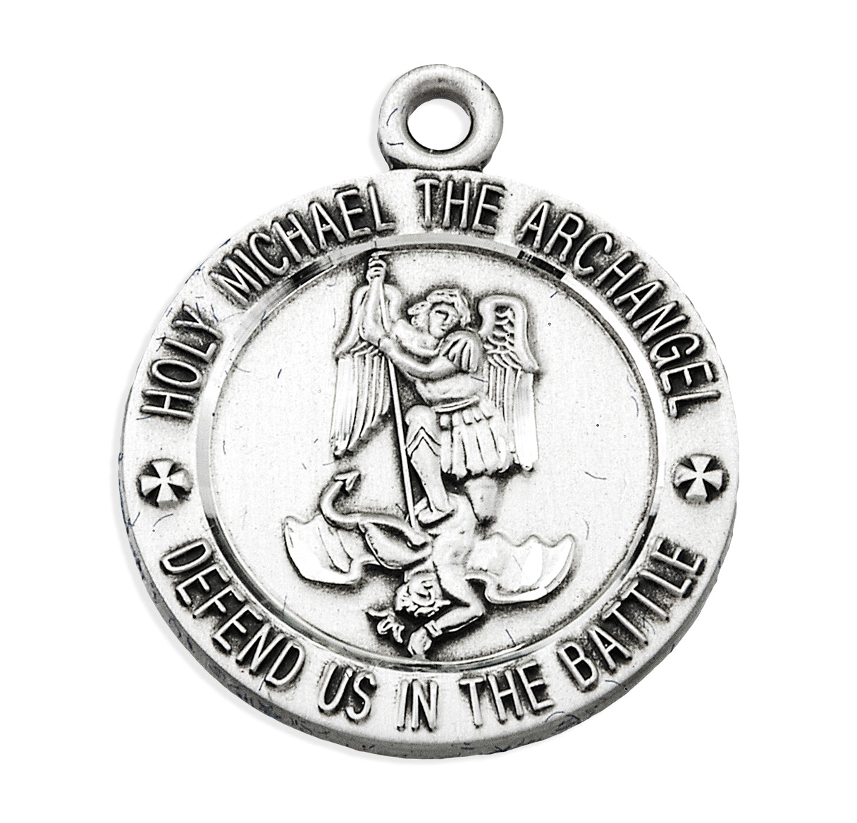 Extel Medium Sterling Silver Army Medal Pendant Necklace with St. Michael on Reverse Side