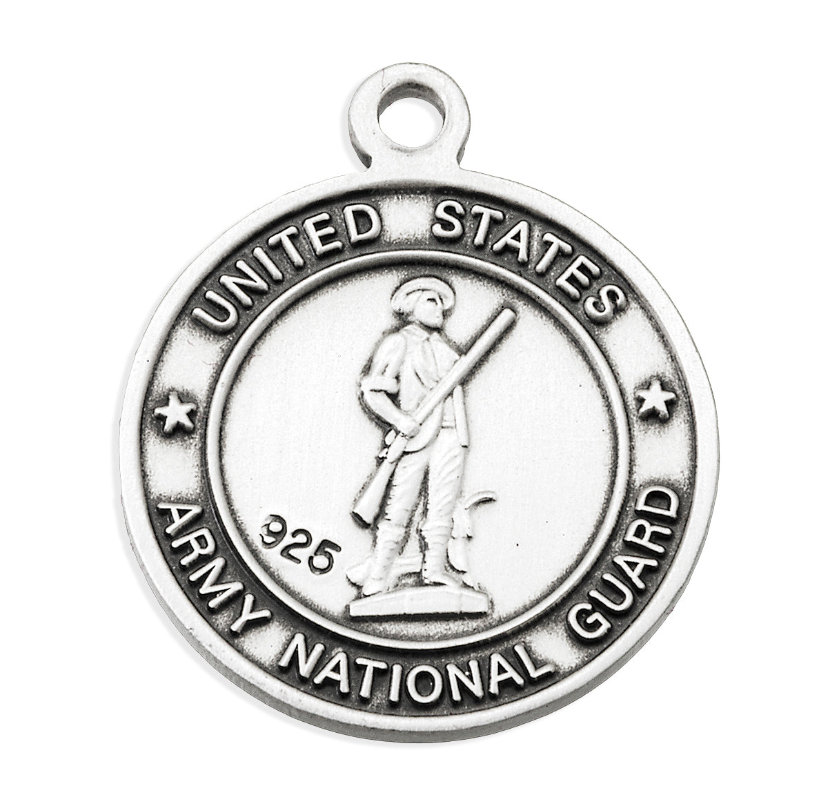 Extel Medium Sterling Silver Army National Guard Medal Pendant Necklace with St. Michael on Reverse Side