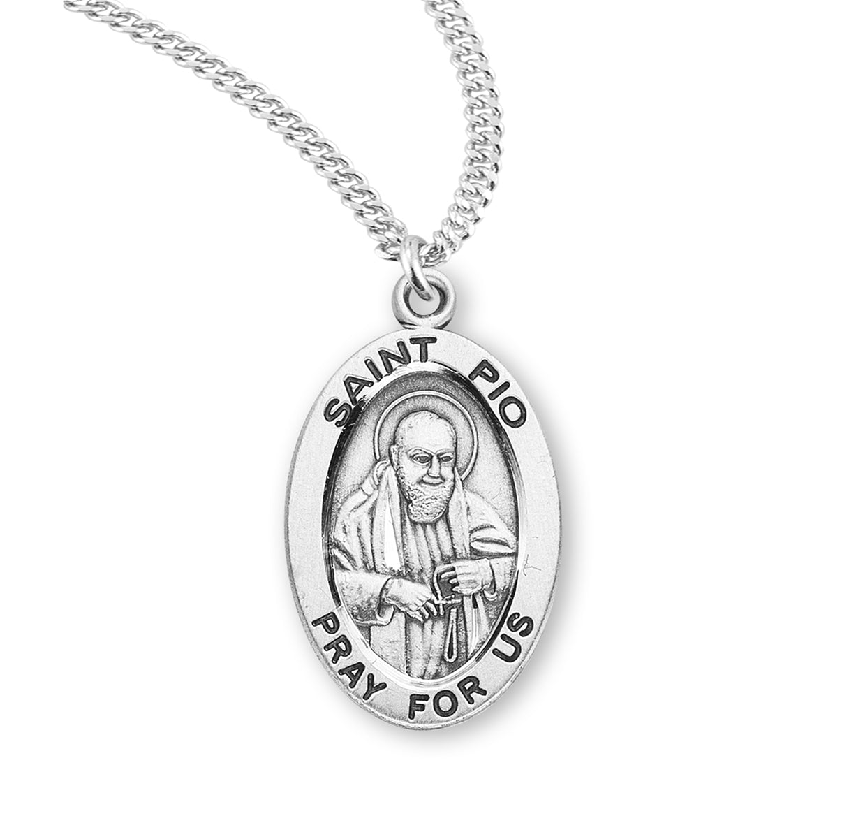 St. Pio Sterling Silver Medal Necklace