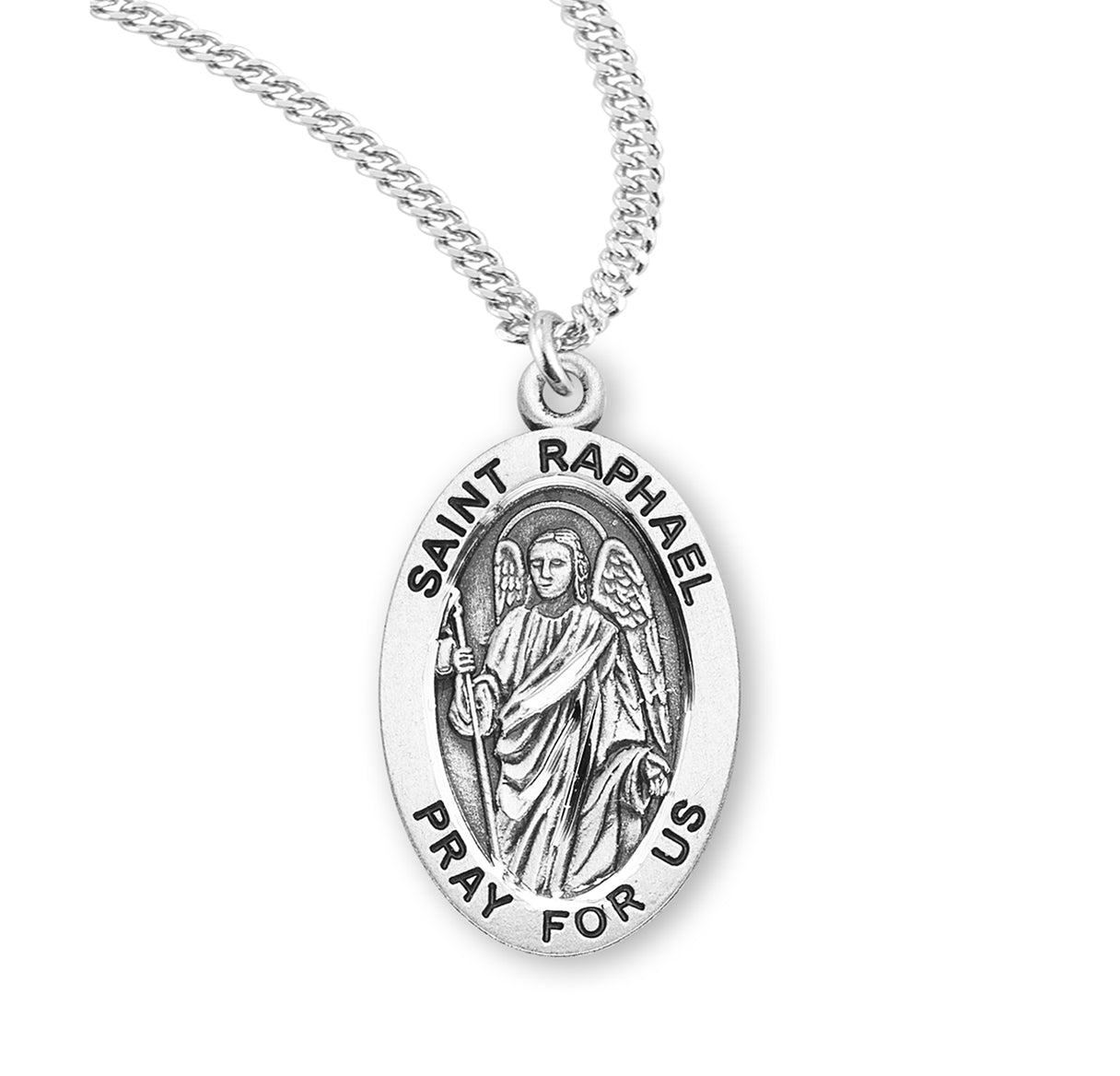 St. Raphael Sterling Silver Medal Necklace