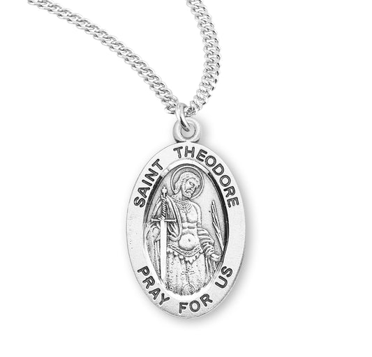 St. Theodore Sterling Silver Medal Necklace