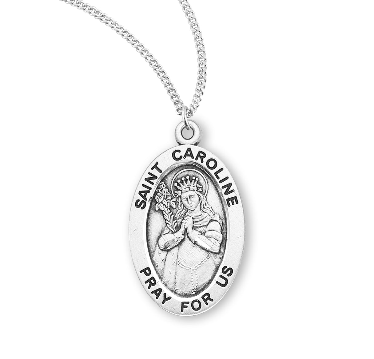 St. Caroline Sterling Silver Medal Necklace