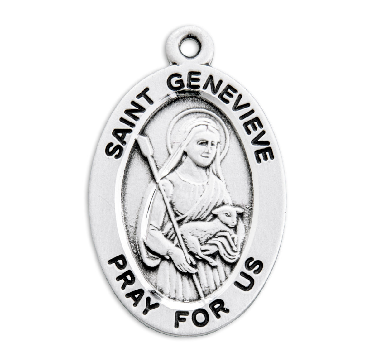 St. Genevieve Sterling Silver Medal Necklace