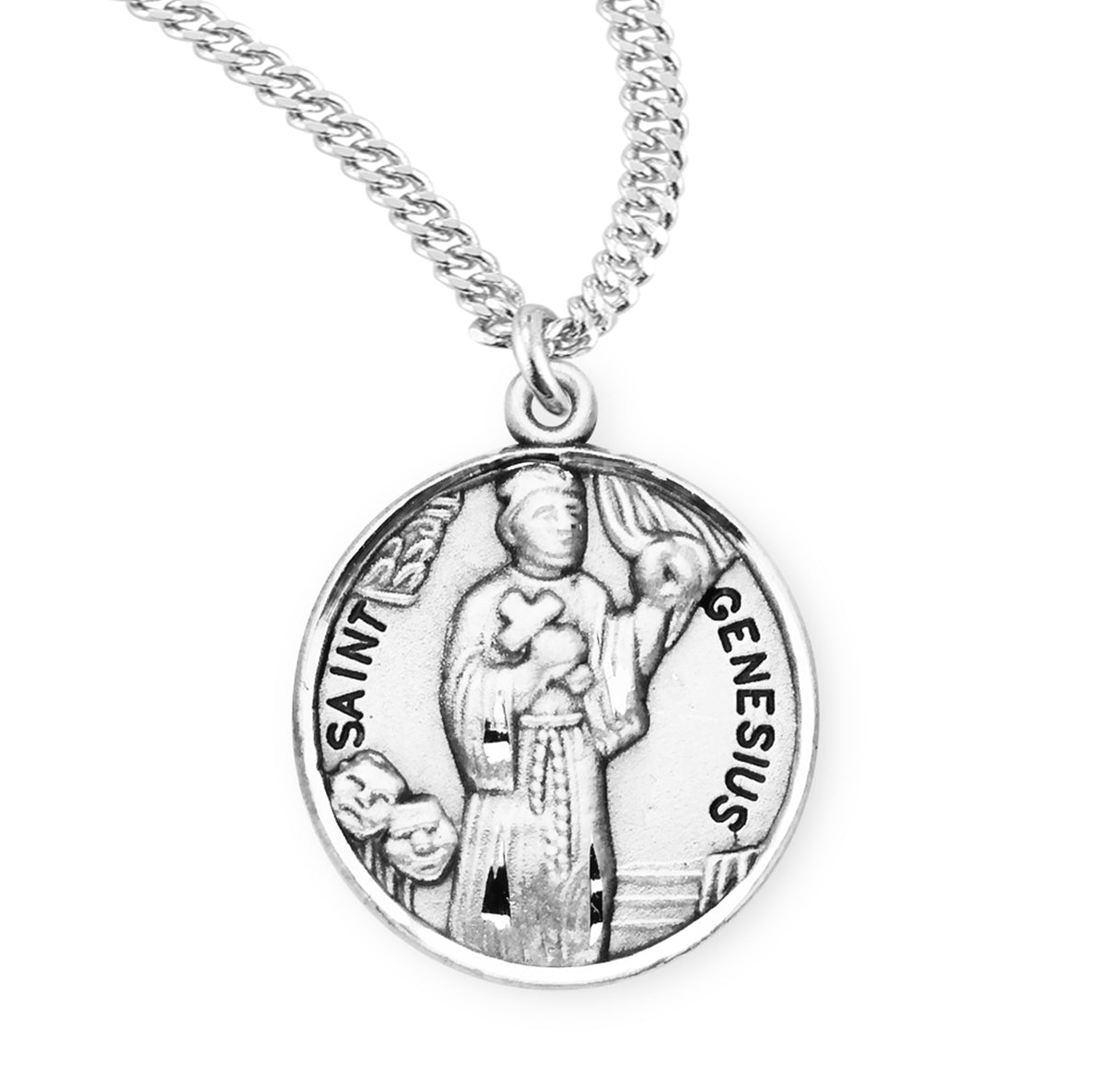 St. Genesius Sterling Silver Medal Necklace