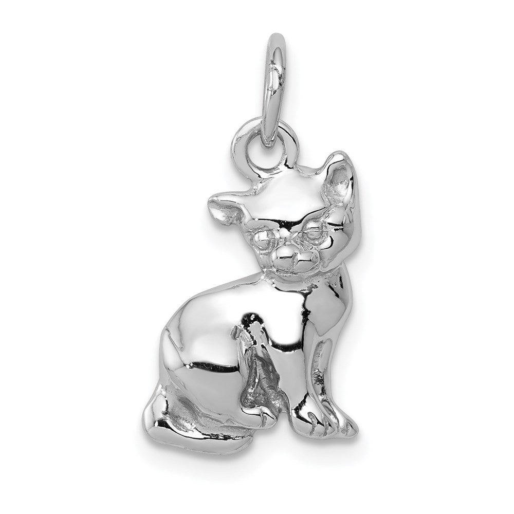 Extel Medium 14k White Gold Cat Charm, Made in USA