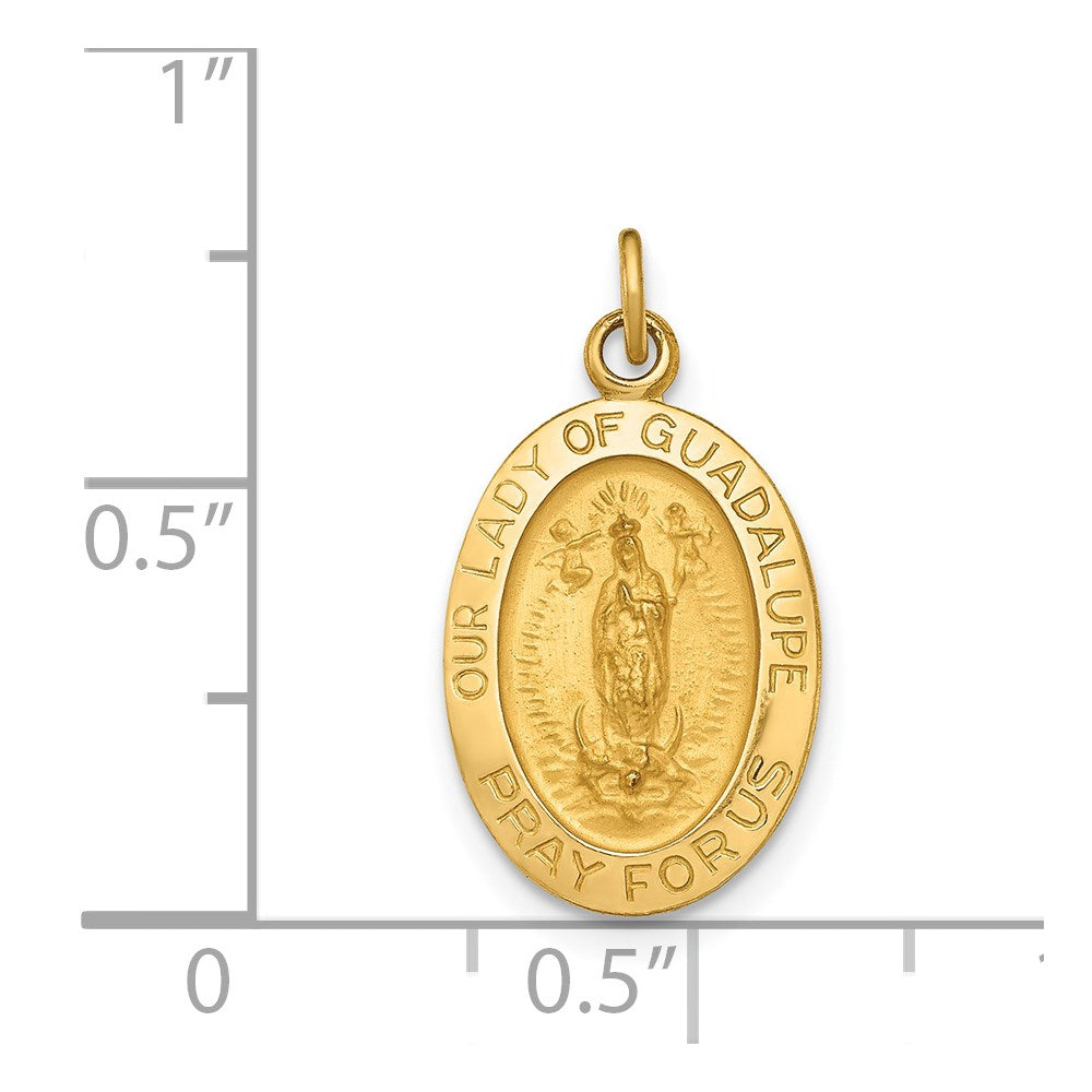 Extel Medium 14k Polished and Satin Catholic Our Lady of Guadalupe Medal Pendant Charm, Made in USA