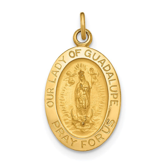 Extel Medium 14k Polished and Satin Catholic Our Lady of Guadalupe Medal Pendant Charm, Made in USA