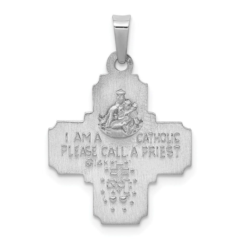 Extel Medium 14k White Gold Polished and Satin Catholic Four Way Medal Pendant Charm, Made in USA