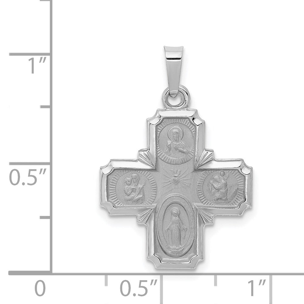 Extel Medium 14k White Gold Polished and Satin Catholic Four Way Medal Pendant Charm, Made in USA