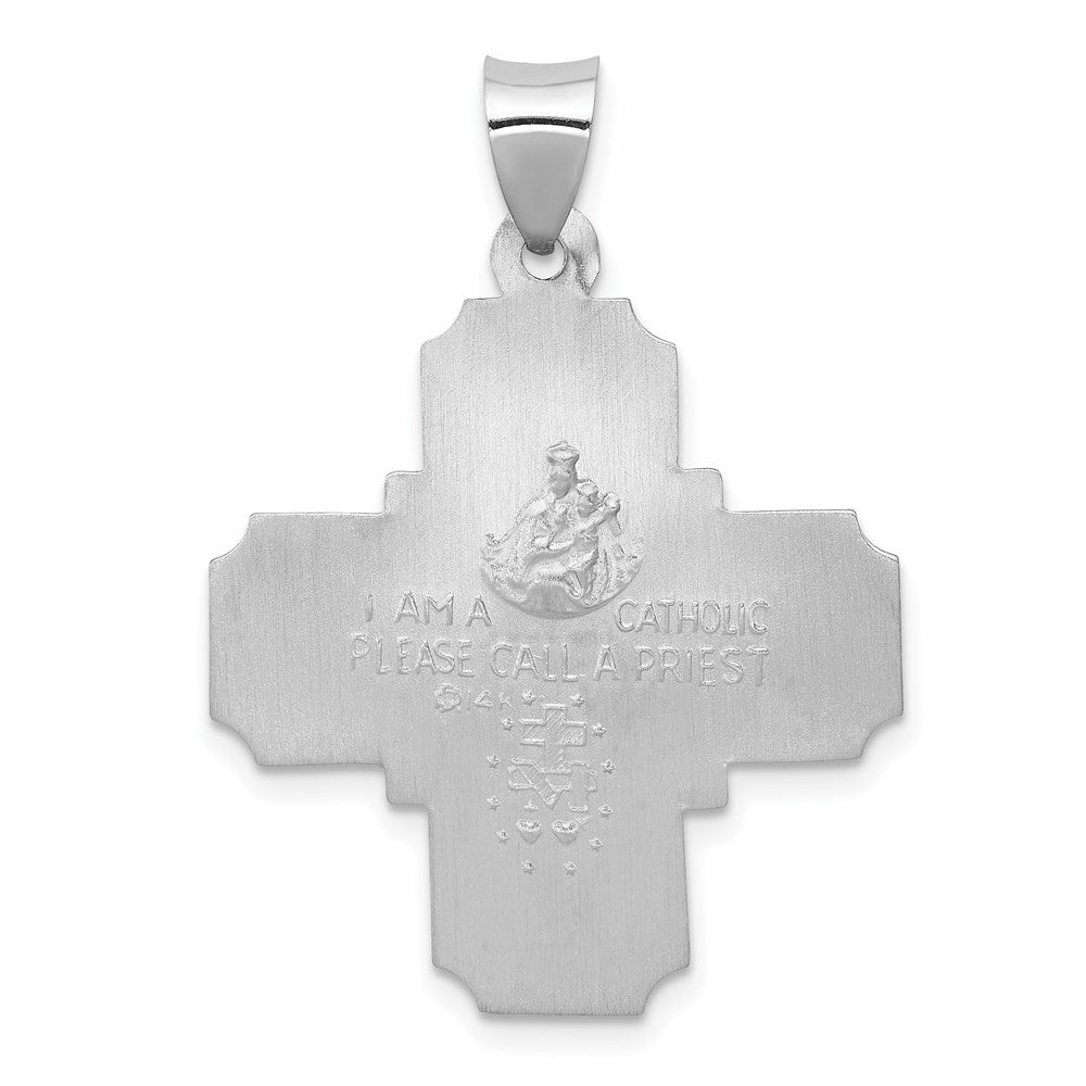 Extel Large 14k White Gold Catholic Four Way Medal Pendant Charm, Made in USA