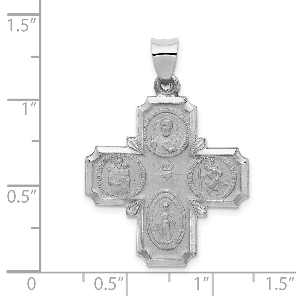 Extel Large 14k White Gold Catholic Four Way Medal Pendant Charm, Made in USA