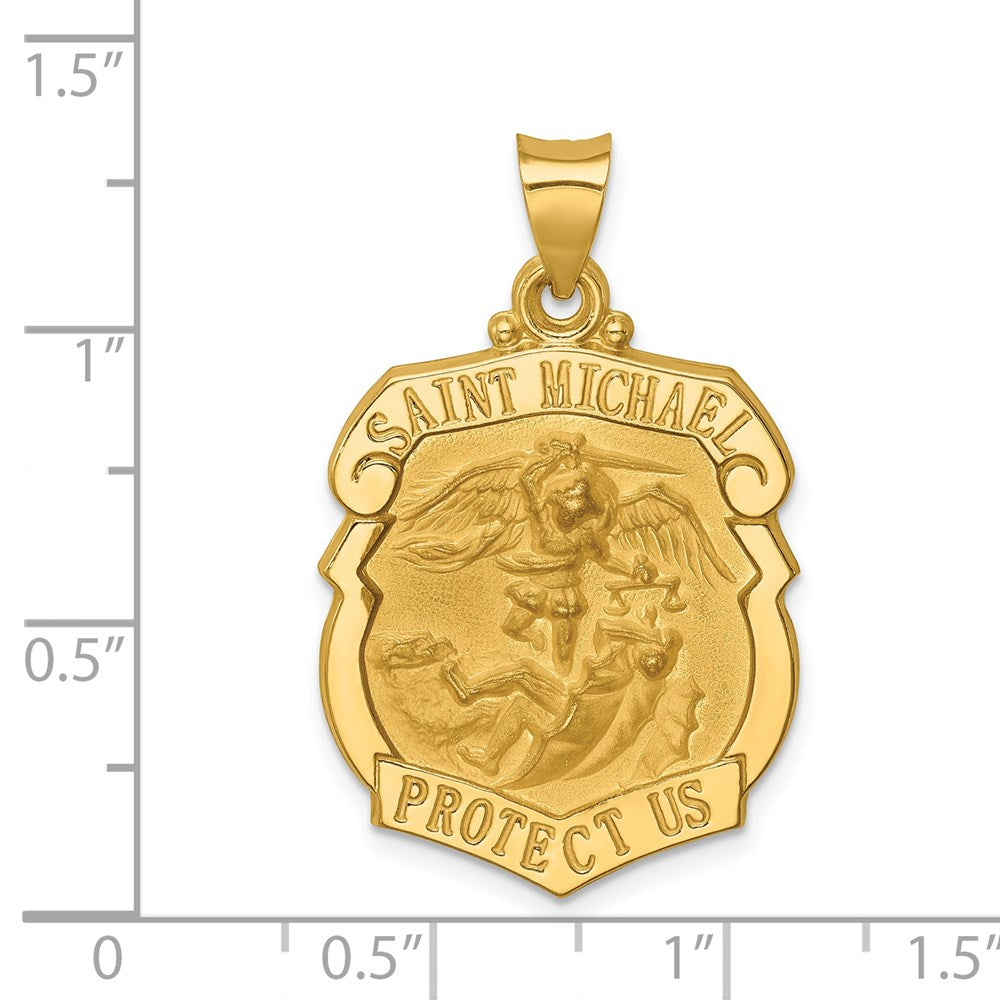 Extel Large 14k Polished and Satin Patron Saint Michael Badge Medal Pendant Charm, Made in USA