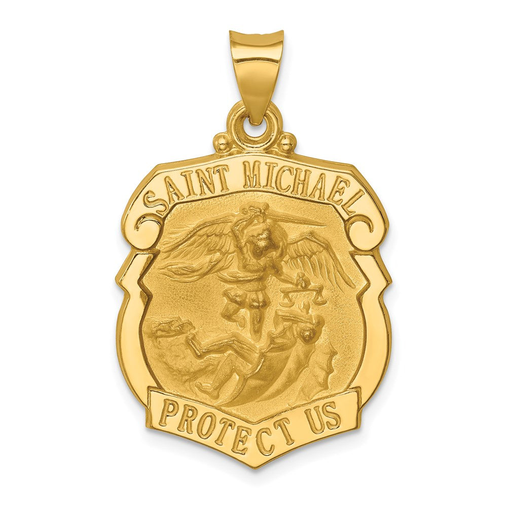 Extel Large 14k Polished and Satin Patron Saint Michael Badge Medal Pendant Charm, Made in USA