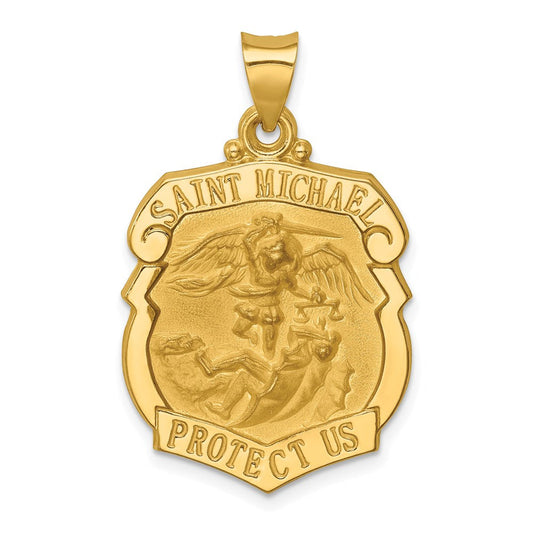 Extel Large 14k Polished and Satin Patron Saint Michael Badge Medal Pendant Charm, Made in USA