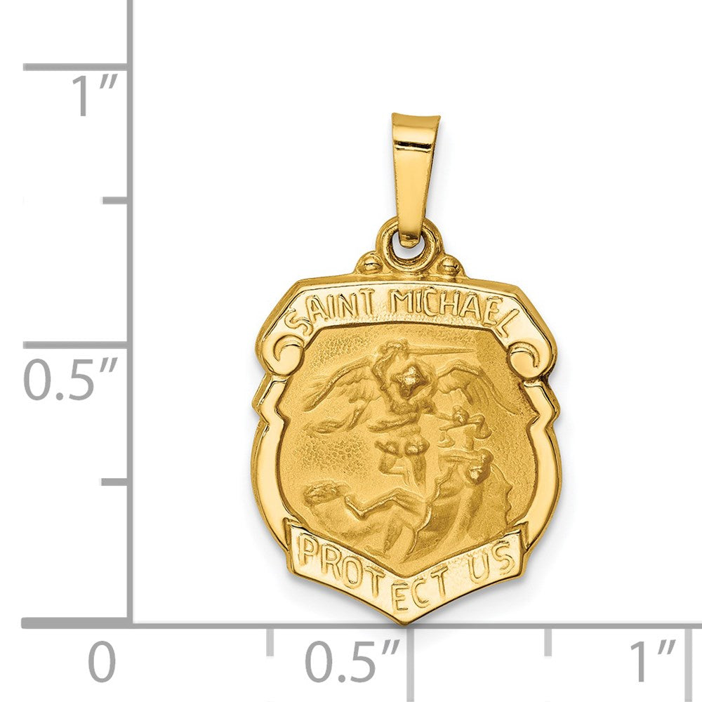 Extel Medium 14k Polished and Satin Patron Saint Michael Badge Medal Pendant Charm, Made in USA