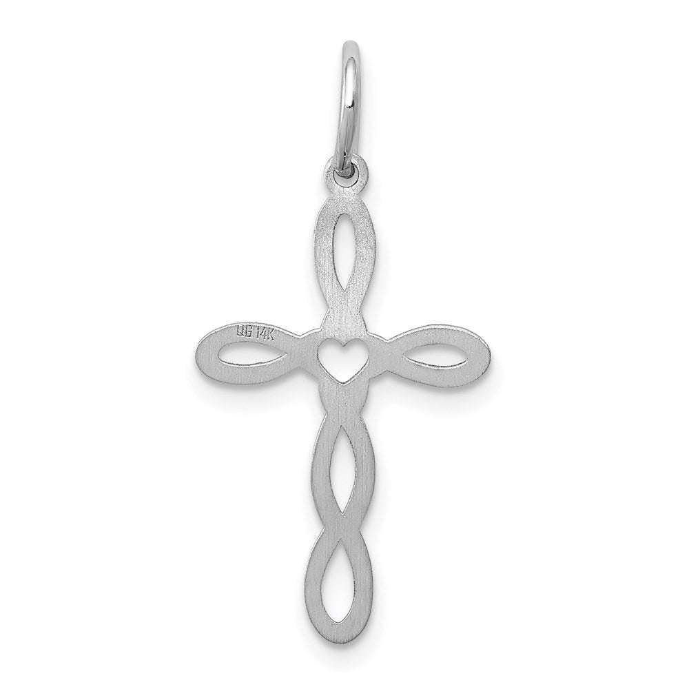 Extel Large 14K White Gold Laser Designed Cross Charm, Made in USA