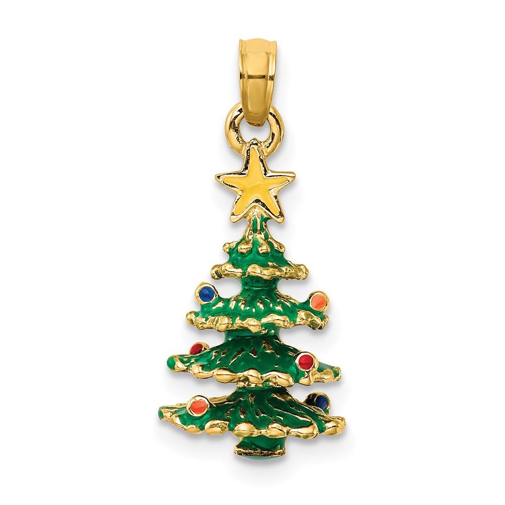 Extel Medium 14k Gold Enameled Christmas Tree Pendant