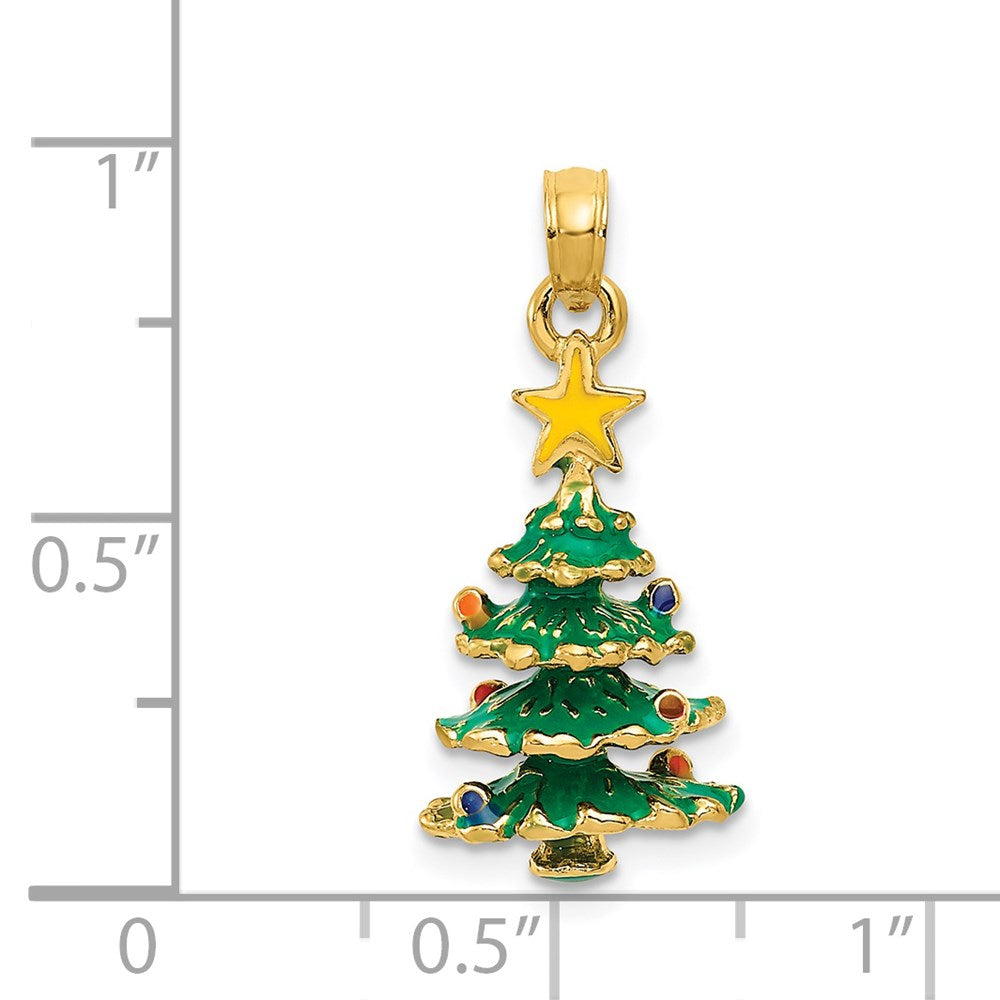 Extel Medium 14k Gold Enameled Christmas Tree Pendant