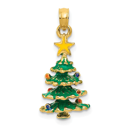 Extel Medium 14k Gold Enameled Christmas Tree Pendant