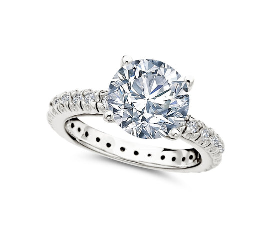 Crislu Classic Brilliant Solitaire Ring With Pave Band Finished in Pure Platinum