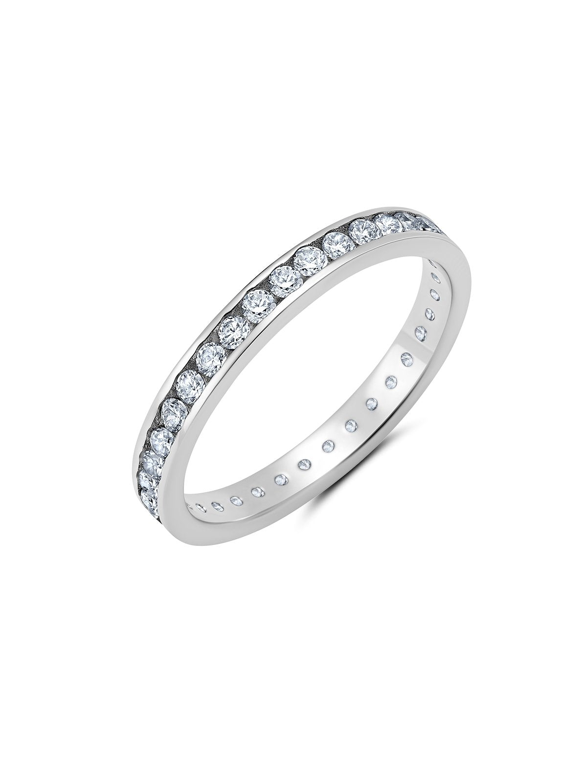 Crislu Clear Hand Set Cubic Zirconia Eternity Band Engagement Ring Finished In Pure Platinum