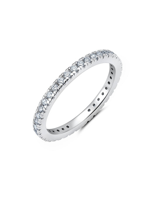 Crislu Clear Hand Set Cubic Zirconia Step Cut Eternity Band Engagement Ring Finished In Pure Platinum