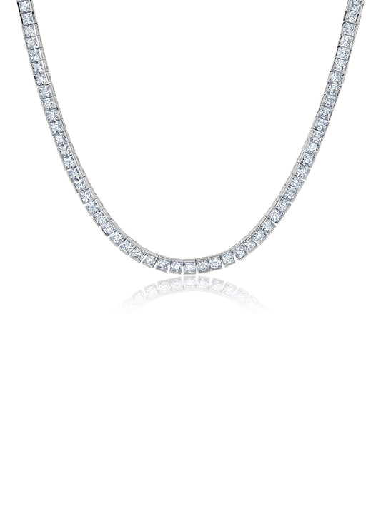 Crislu Mens Princess Cut 3mm Tennis Necklace in Platinum