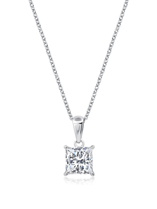 Crislu Princess Cut Solitaire Bezel Set Pendant Small